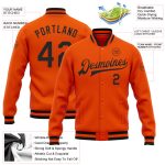 Personalized Orange Black Bomber Full-Snap Varsity Letterman Jacket Team Custom Name and Number