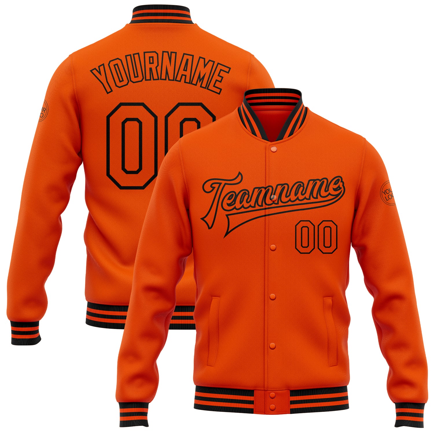 Personalized Orange Black Bomber Full-Snap Varsity Letterman Jacket