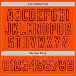 Personalized Orange Black Bomber Full-Snap Varsity Letterman Two Tone Jacket Team Custom Name and Number