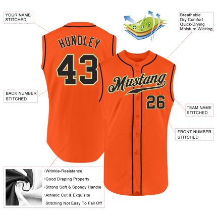 Personalized Orange Black-Cream Authentic Sleeveless Baseball Jersey Team Custom Name and Number