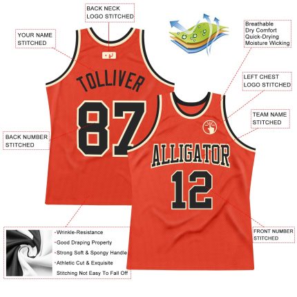 Personalized Orange Black-Cream Authentic Throwback Basketball Jersey Team Custom Name and Number