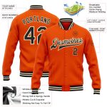 Personalized Orange Black-Cream Bomber Full-Snap Varsity Letterman Jacket Team Custom Name and Number