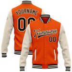 Personalized Orange Black-Cream Bomber Full-Snap Varsity Letterman Two Tone Jacket