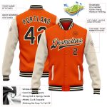 Personalized Orange Black-Cream Bomber Full-Snap Varsity Letterman Two Tone Jacket