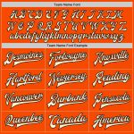 Personalized Orange Black-Cream Bomber Full-Snap Varsity Letterman Two Tone Jacket Team Custom Name and Number