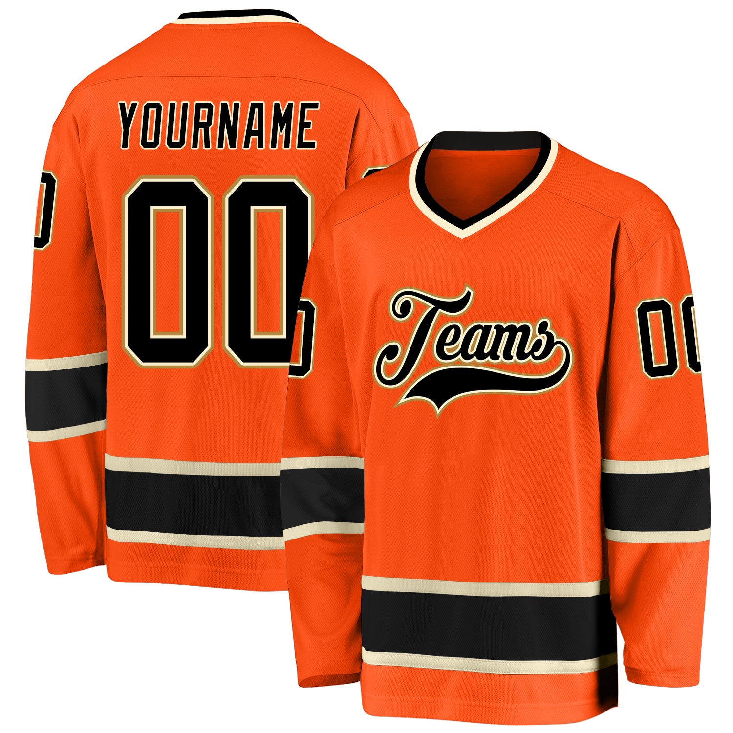 Personalized Orange Black-Cream Hockey Jersey Team Custom Name and Number