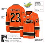 Personalized Orange Black-Cream Hockey Jersey Team Custom Name and Number