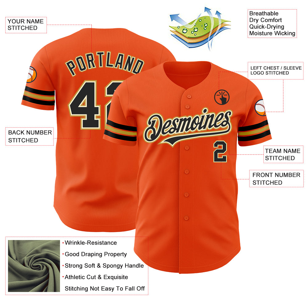 Personalized Orange Black Cream-Old Gold Authentic Baseball Jersey Personalized Orange Black Cream-Old Gold Authentic Baseball Jersey - Image 3