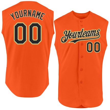 Personalized Orange Black Cream-Old Gold Authentic Sleeveless Baseball Jersey Team Custom Name and Number