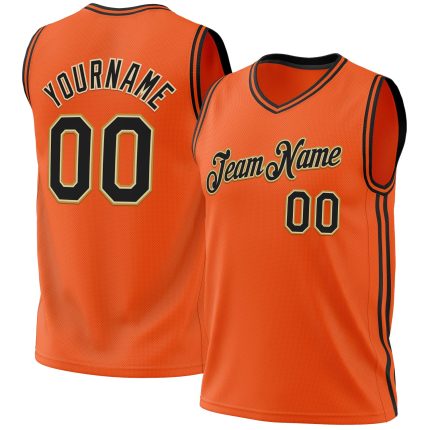 Personalized Orange Black Cream-Old Gold Authentic Throwback Basketball Jersey Team Custom Name and Number