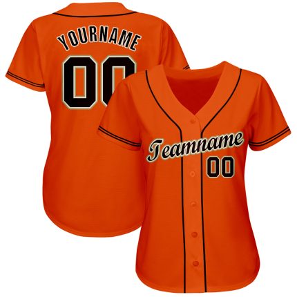 Personalized Orange Black Cream-Old Gold Baseball Jersey Team Custom Name and Number