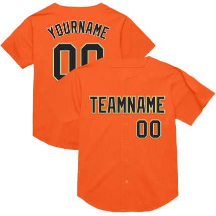 Personalized Orange Black Cream-Old Gold Mesh Authentic Throwback Baseball Jersey