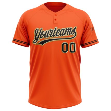Personalized Orange Black Cream-Old Gold Two-Button Unisex Softball Jersey Team Custom Name and Number