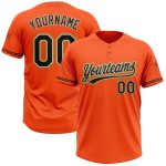Personalized Orange Black Cream-Old Gold Two-Button Unisex Softball Jersey Team Custom Name and Number