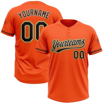 Personalized Orange Black Cream-Old Gold Two-Button Unisex Softball Jersey Team Custom Name and Number