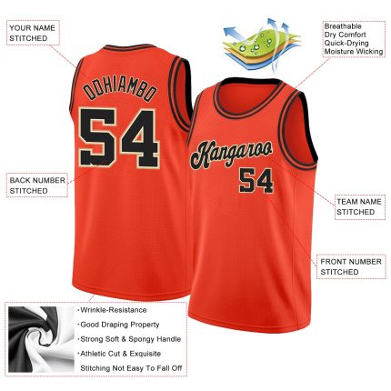 Personalized Orange Black-Cream Round Neck Rib-Knit Basketball Jersey Team Custom Name and Number