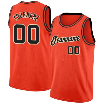 Personalized Orange Black-Cream Round Neck Rib-Knit Basketball Jersey Team Custom Name and Number