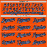 Personalized Orange Black-Electric Blue Bomber Full-Snap Varsity Letterman Two Tone Jacket Team Custom Name and Number