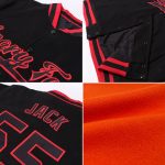 Personalized Orange Black-Electric Blue Bomber Full-Snap Varsity Letterman Two Tone Jacket Team Custom Name and Number