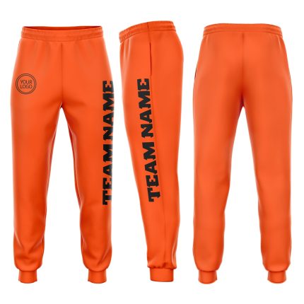 Personalized Orange Black Fleece Jogger Sweatpants Team Custom Name and Number