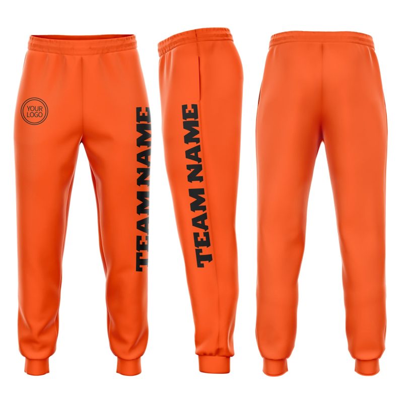 Personalized Orange Black Fleece Jogger Sweatpants Team Custom Name and Number