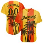 Personalized Orange Black-Gold 3D Pattern Design Hawaii Coconut Trees Authentic Baseball Jersey Team Custom Name and Number