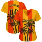 Personalized Orange Black-Gold 3D Pattern Design Hawaii Coconut Trees Authentic Baseball Jersey Team Custom Name and Number