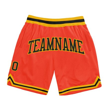 Personalized Orange Black-Gold Authentic Throwback Basketball Shorts Team Custom Name and Number