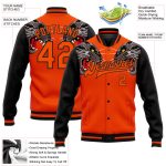 Personalized Orange Black Leopard 3D Pattern Design Bomber Full-Snap Varsity Letterman Jacket Team Custom Name and Number