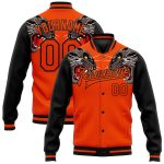 Personalized Orange Black Leopard 3D Pattern Design Bomber Full-Snap Varsity Letterman Jacket Team Custom Name and Number