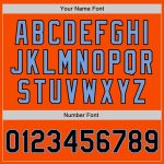 Personalized Orange Black-Light Blue Bomber Full-Snap Varsity Letterman Two Tone Jacket Team Custom Name and Number