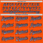 Personalized Orange Black-Light Blue Bomber Full-Snap Varsity Letterman Two Tone Jacket Team Custom Name and Number