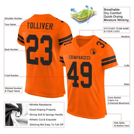 Personalized Orange Black Mesh Authentic Football Jersey Team Custom Name and Number