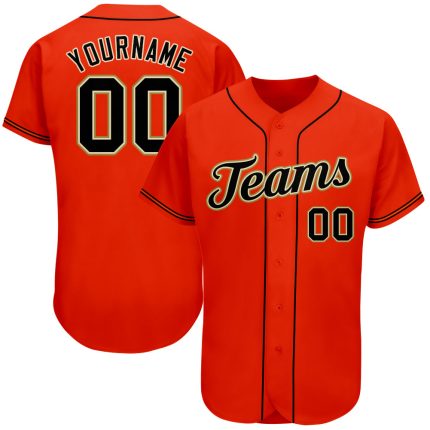Personalized Orange Black-Old Gold Authentic Baseball Jersey