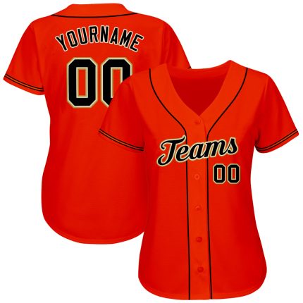 Personalized Orange Black-Old Gold Authentic Baseball Jersey