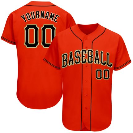 Personalized Orange Black-Old Gold Authentic Baseball Jersey Team Custom Name and Number