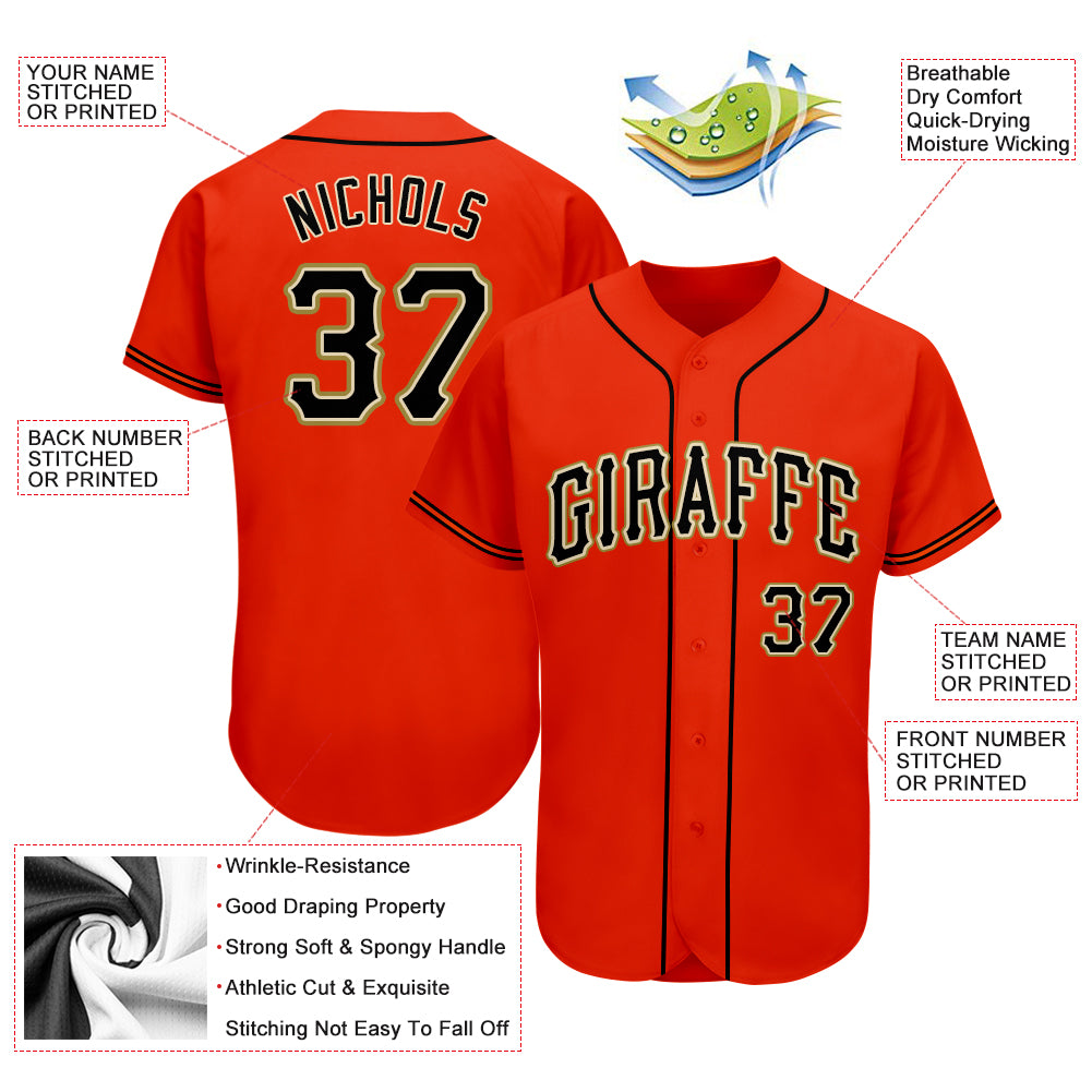 Personalized Orange Black-Old Gold Authentic Baseball Jersey Team Custom Name and Number Personalized Orange Black-Old Gold Authentic Baseball Jersey Team Custom Name and Number - Image 3