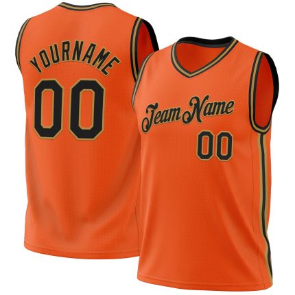 Personalized Orange Black-Old Gold Authentic Throwback Basketball Jersey