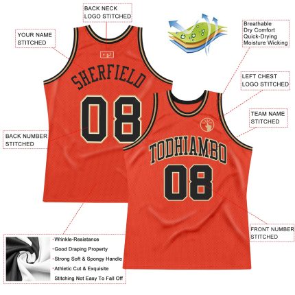 Personalized Orange Black-Old Gold Authentic Throwback Basketball Jersey Team Custom Name and Number