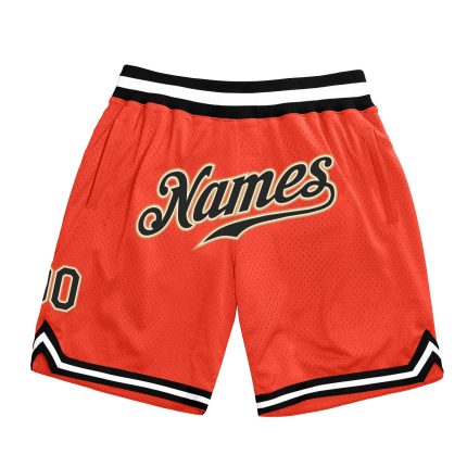 Personalized Orange Black-Old Gold Authentic Throwback Basketball Shorts Team Custom Name and Number