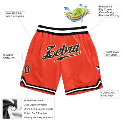 Personalized Orange Black-Old Gold Authentic Throwback Basketball Shorts Team Custom Name and Number