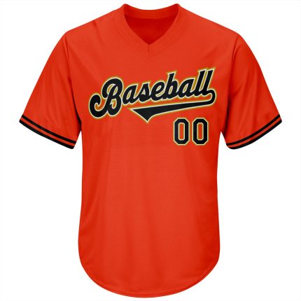 Personalized Orange Black-Old Gold Authentic Throwback Rib-Knit Baseball Jersey Shirt Team Custom Name and Number