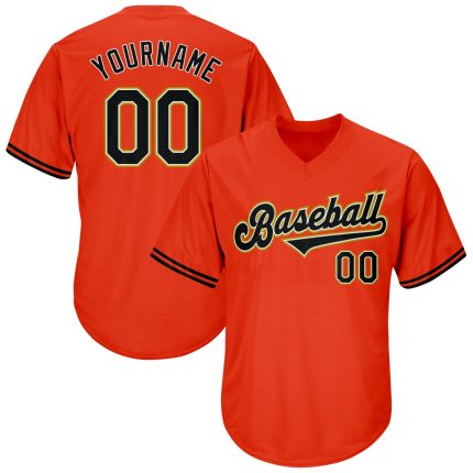 Personalized Orange Black-Old Gold Authentic Throwback Rib-Knit Baseball Jersey Shirt Team Custom Name and Number