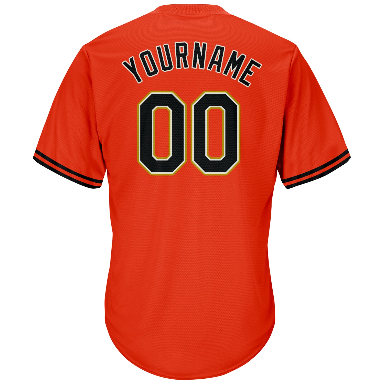 Personalized Orange Black-Old Gold Authentic Throwback Rib-Knit Baseball Jersey Shirt Team Custom Name and Number Personalized Orange Black-Old Gold Authentic Throwback Rib-Knit Baseball Jersey Shirt Team Custom Name and Number - Image 3