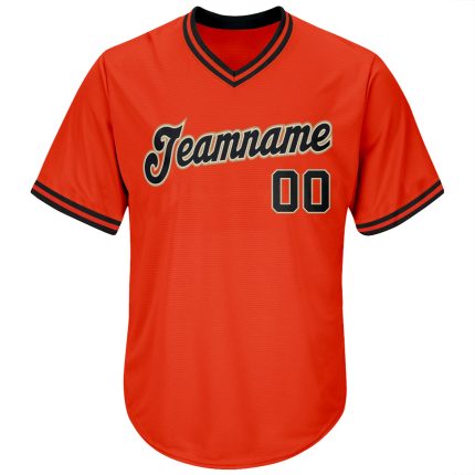 Personalized Orange Black-Old Gold Authentic Throwback Rib-Knit Baseball Jersey Shirt