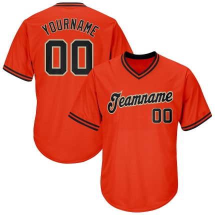 Personalized Orange Black-Old Gold Authentic Throwback Rib-Knit Baseball Jersey Shirt