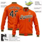 Personalized Orange Black-Old Gold Bomber Full-Snap Varsity Letterman Jacket Team Custom Name and Number