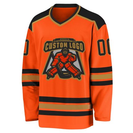 Personalized Orange Black-Old Gold Hockey Jersey