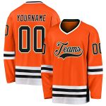 Personalized Orange Black-Old Gold Hockey Jersey Team Custom Name and Number