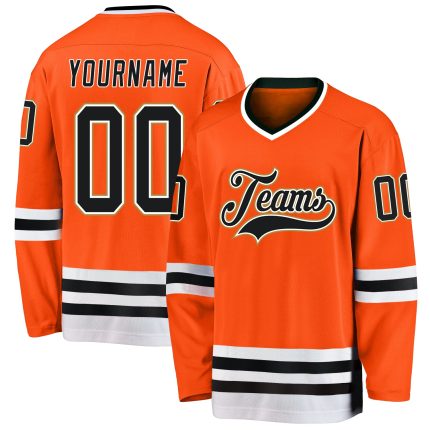 Personalized Orange Black-Old Gold Hockey Jersey Team Custom Name and Number